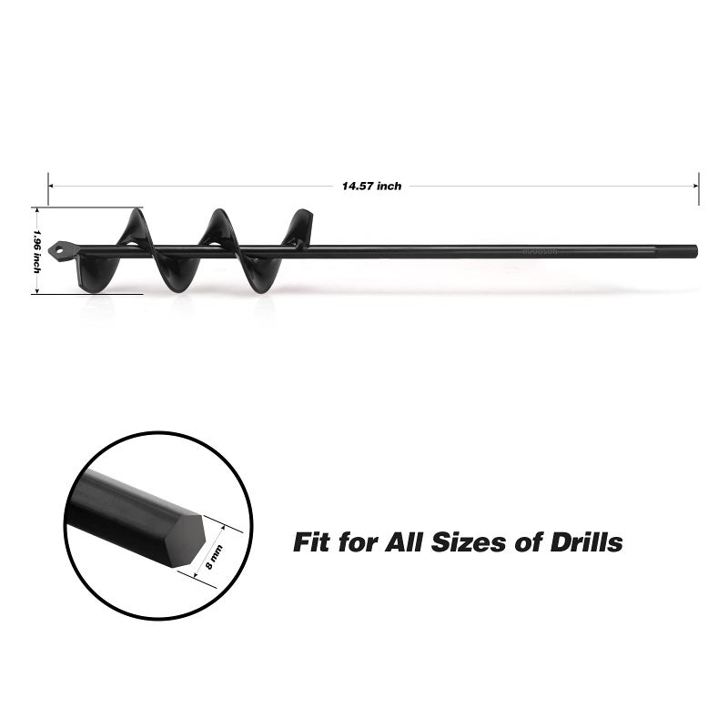 Ruooson Auger Drill Bit for Planting Ruooson 1.9X14.5 in Garden AugerSpiral Easy Planter Rapid Planter Plant for 3/8"" Hex Drive . (1.9x14.5 in) - Image 2